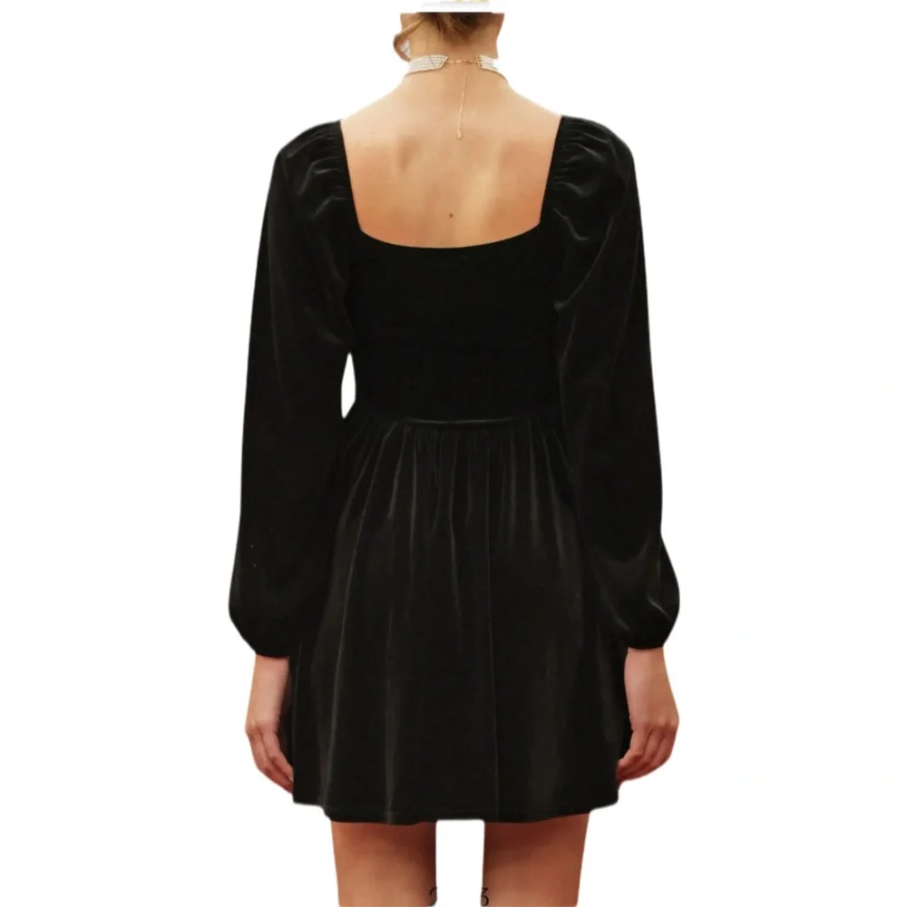 Black Velvet Bustier Babydoll Dress Regency Square Neck Blu Pepper Medium